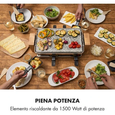 Klarstein Prime-Rib Raclette Grill Per 8 Pers. 1500 W Piastra In Pietra Naturale Acciaio Inox Piedini In Legno 4 Klarstein Prime-Rib Raclette Grill Per 8 Pers. 1500 W Piastra In Pietra Naturale Acciaio Inox Piedini In Legno - immagine 2