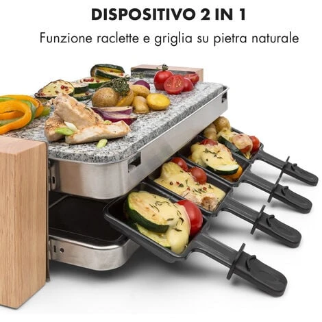 Klarstein Prime-Rib Raclette Grill Per 8 Pers. 1500 W Piastra In Pietra Naturale Acciaio Inox Piedini In Legno 6 Klarstein Prime-Rib Raclette Grill Per 8 Pers. 1500 W Piastra In Pietra Naturale Acciaio Inox Piedini In Legno - immagine 4