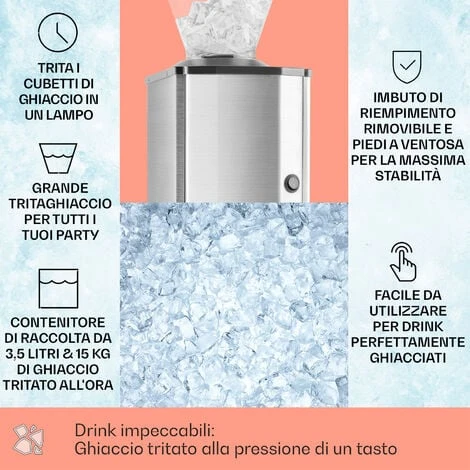Oneconcept Icebreaker Macchina Tritaghiaccio 15kg/h 3,5 Litri Acciaio Inox 4 Oneconcept Icebreaker Macchina Tritaghiaccio 15kg/h 3,5 Litri Acciaio Inox - immagine 2