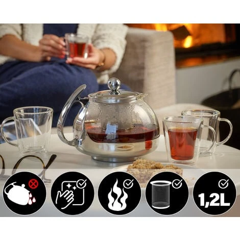 DEUBA® Teiera Con Filtro Rimovibile In Acciaio E Vetro 1,2 L 4 DEUBA® Teiera Con Filtro Rimovibile In Acciaio E Vetro 1,2 L - immagine 2