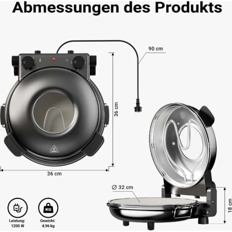 Cuoci Pizza Con Pietra In Ceramica Ø32cm Finestra Trasparente 2 Elementi Riscaldanti Max 400° Timer 6 Cuoci Pizza Con Pietra In Ceramica Ø32cm Finestra Trasparente 2 Elementi Riscaldanti Max 400° Timer - immagine 4