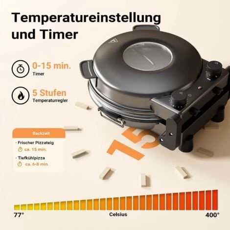 Cuoci Pizza Con Pietra In Ceramica Ø32cm Finestra Trasparente 2 Elementi Riscaldanti Max 400° Timer 7 Cuoci Pizza Con Pietra In Ceramica Ø32cm Finestra Trasparente 2 Elementi Riscaldanti Max 400° Timer - immagine 5