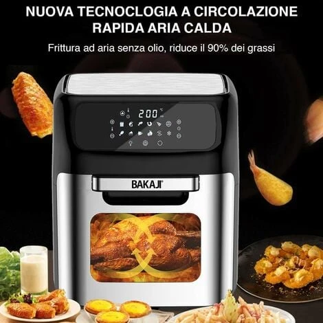 Forno Friggitrice Aria Calda 12Lt Digitale 1800W Frigge Cuoce Senza Olio Silver 4 Forno Friggitrice Aria Calda 12Lt Digitale 1800W Frigge Cuoce Senza Olio Silver - immagine 2