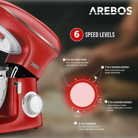 AREBOS Robot Da Cucina 1500W XXL 8 L In Acciaio Inox 6 Gradini Rosso Silenzioso 5 AREBOS Robot Da Cucina 1500W XXL 8 L In Acciaio Inox 6 Gradini Rosso Silenzioso - immagine 3