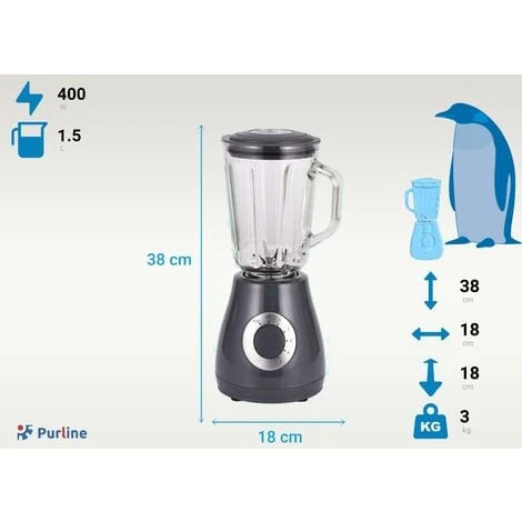 Frullatore A Bicchiere 400 W Con Caraffa In Vetro E 5 Velocità Lame In Acciaio Inox PURLINE HOMEAPP BV 7 Frullatore A Bicchiere 400 W Con Caraffa In Vetro E 5 Velocità Lame In Acciaio Inox PURLINE HOMEAPP BV - immagine 5
