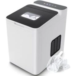 Piccoli Elettrodomestici Negozio 21 COSTWAY Macchina Del Ghiaccio 15kg/24h, Fabbricatore Di Ghiaccio Con Funziona Autopulizia E Touch, Schermo A LED, Ideale Per Casa Ristorante E Bar (Bianco)