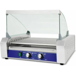Vertes Macchina Cuoci Hot Dog Maker Salsiccia (11 Rulli, 2200 Watt, Temperatura 50-250°C, 2 Zone Di Riscaldamento, Copertura In Vetro Temprato, Acciaio Inox)