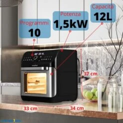 PremierTech Friggitrice Ad Aria Da 12 Litri, 12 Funzioni, Touch Screen, Timer , Acciaio Inox - PT12LAF -Piccoli Elettrodomestici Negozio 70294367 3