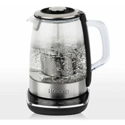 H.Koenig TI600 Teiera Automatica Per Tè/tisane, Filtro Rimovibile, Acciaio Inox/Vetro, 1,5L, 2200W