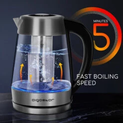 Aigostar Cris – Bollitore Elettrico In Vetro Borosilicato, 2200W, 1,7 Litri. Controllo Della Temperatura Variabile, Funzione Di Mantenimento Caldo. Incluso Un Filtro Staccabile, Illuminazione A LED. -Piccoli Elettrodomestici Negozio 72603437 4