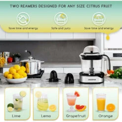 Aigostar Juicy - Spremiagrumi Elettrico, Grande Volume Da 1,2 Litri, Spremiagrumi Con LED E 2 Coni Staccabili, Spremiagrumi Per Pompelmo ,lime ,limone Arancia , Lavabile In Lavastoviglie, 40W -Piccoli Elettrodomestici Negozio 72603442 3