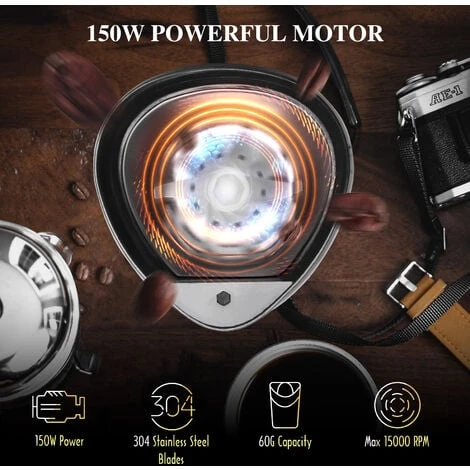 Aigostar Breath 30CFR - Macina Caffè Elettrica A Doppio Contatto Con Lame In Acciaio Inossidabile, Macina Chicchi Di Caffè, Spezie, Frutta A Guscio E Grano Capacità Di 60g, 150 Watt, BPA Free, Nero. 4 Aigostar Breath 30CFR - Macina Caffè Elettrica A Doppio Contatto Con Lame In Acciaio Inossidabile, Macina Chicchi Di Caffè, Spezie, Frutta A Guscio E Grano Capacità Di 60g, 150 Watt, BPA Free, Nero. - immagine 2