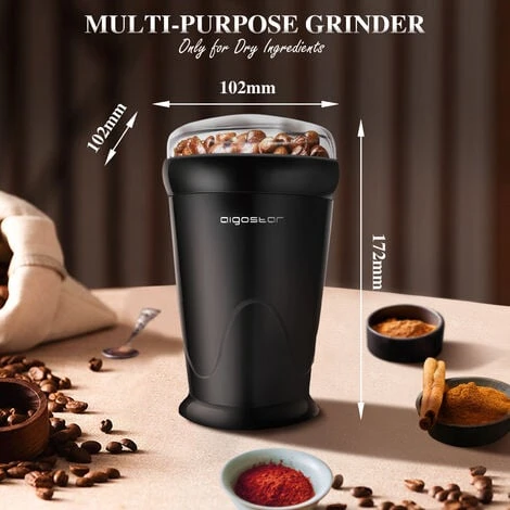Aigostar Breath 30CFR - Macina Caffè Elettrica A Doppio Contatto Con Lame In Acciaio Inossidabile, Macina Chicchi Di Caffè, Spezie, Frutta A Guscio E Grano Capacità Di 60g, 150 Watt, BPA Free, Nero. 6 Aigostar Breath 30CFR - Macina Caffè Elettrica A Doppio Contatto Con Lame In Acciaio Inossidabile, Macina Chicchi Di Caffè, Spezie, Frutta A Guscio E Grano Capacità Di 60g, 150 Watt, BPA Free, Nero. - immagine 4