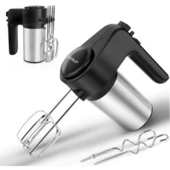 Aigostar Hanson - Sbattitore Elettrico, Fruste Elettriche,Velocità Regolabili E Turbo Boost Con 2 Fruste & 2 Ganci In Acciaio Inox, Design Di Espulsione A Un Pulsante