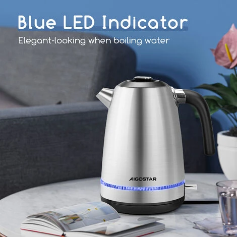 Aigostar Frey - Bollitore Elettrico In Acciaio Inossidabile Da 1,7 Litri. Bollitore Da 2200W Con Luce LED Blu. Filtro Anticalcare, ,Spegnimento Automatico, Protezione Boil-dry,BPA Assente,inox. 5 Aigostar Frey - Bollitore Elettrico In Acciaio Inossidabile Da 1,7 Litri. Bollitore Da 2200W Con Luce LED Blu. Filtro Anticalcare, ,Spegnimento Automatico, Protezione Boil-dry,BPA Assente,inox. - immagine 3
