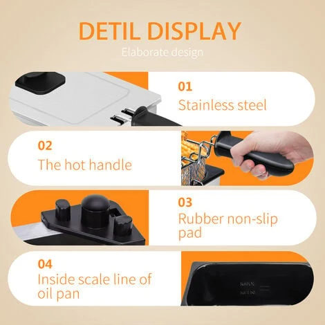 Aigostar Agni 30HEY - Friggitrice 2200Watts, Capacità 3Litri, Controllo Di Temperatura, Ciotola D'olio Removibile. Realizzata In Acciaio Inossidabile. Design Esclusivo. 6 Aigostar Agni 30HEY - Friggitrice 2200Watts, Capacità 3Litri, Controllo Di Temperatura, Ciotola D'olio Removibile. Realizzata In Acciaio Inossidabile. Design Esclusivo. - immagine 5