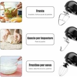 RELAX4LIFE Set Impastatrice Elettrica Con 3 Fruste Inclinate, 6 Velocità Regolabili, Robot Da Cucina Automatico, Ciotola Con Grande Capacità, In ABS E Acciaio Inossidabile (Nero) 9 RELAX4LIFE Set Impastatrice Elettrica Con 3 Fruste Inclinate, 6 Velocità Regolabili, Robot Da Cucina Automatico, Ciotola Con Grande Capacità, In ABS E Acciaio Inossidabile (Nero) -Piccoli Elettrodomestici Negozio 72656835 3