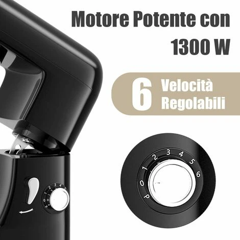 RELAX4LIFE Set Impastatrice Elettrica Con 3 Fruste Inclinate, 6 Velocità Regolabili, Robot Da Cucina Automatico, Ciotola Con Grande Capacità, In ABS E Acciaio Inossidabile (Nero) 6 RELAX4LIFE Set Impastatrice Elettrica Con 3 Fruste Inclinate, 6 Velocità Regolabili, Robot Da Cucina Automatico, Ciotola Con Grande Capacità, In ABS E Acciaio Inossidabile (Nero) - immagine 4