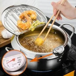 Tempura Padella Antiaderente In Acciaio Inox Con Coperchio Termometro -Piccoli Elettrodomestici Negozio 75453490 3