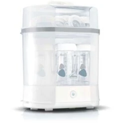 Chicco Sterilizzatore A Vapore, Sterilizzatore Biberon, Tiralatte E Ciuccio, Con 3 Configurazioni E Spegnimento Automatico, Adatto Al Microonde, Per Sterilizzare Fino A 6 Biberon Da 330 Ml, Bianco
