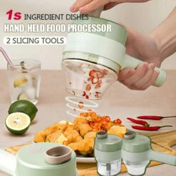 Set Tagliaverdure Elettrico Portatile 4 In 1, Robot Da Cucina Wireless Per Aglio Pepe Peperoncino Cipolla Sedano Carne Zenzero Con Spazzola -Piccoli Elettrodomestici Negozio 77494445 3