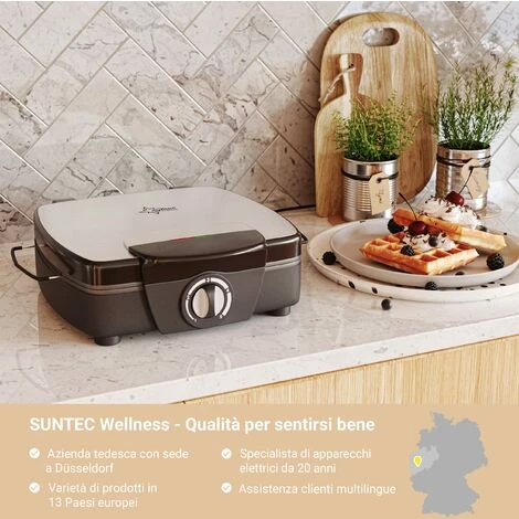 Suntec Wellness WAE 8335 Bruxelles Della Piastra Per Waffle Bruxelles 4 per 4 Griglia Di Cialde, Waffel Brevettata Heber, Manuale Di Regolazione Della Temperatura, Max 1200 W 4 Suntec Wellness WAE 8335 Bruxelles Della Piastra Per Waffle Bruxelles 4 per 4 Griglia Di Cialde, Waffel Brevettata Heber, Manuale Di Regolazione Della Temperatura, Max 1200 W - immagine 2