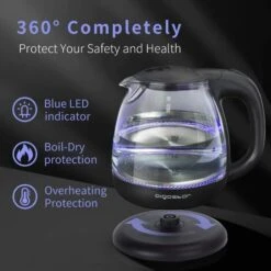 BOLLITORE ELETTRICO IN VETRO CON FILTRO INTEGRATO E LED BLU 1L 2200 W A LED -Piccoli Elettrodomestici Negozio 79490003 5