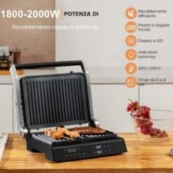 GOPLUS Bistecchiera Elettrica Per Panini, Controllo Indipendente Della Temperatura E Vassoio Rimovibile A Doppio Rivestimento, Funzione Di Timer, Apertura A 180¡ã -Piccoli Elettrodomestici Negozio 83817548 3