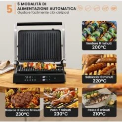 GOPLUS Bistecchiera Elettrica Per Panini, Controllo Indipendente Della Temperatura E Vassoio Rimovibile A Doppio Rivestimento, Funzione Di Timer, Apertura A 180¡ã -Piccoli Elettrodomestici Negozio 83817548 4