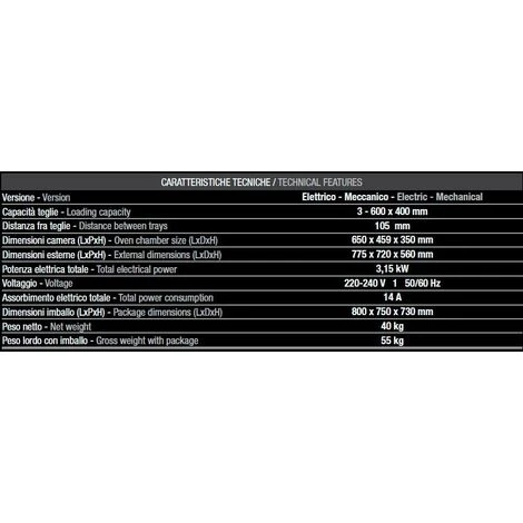 Forno Tecnodom 600 Meccanico Porta A Bandiera Sinistra Meccanico A Convezione, Senza Grill, 3 Teglie O Griglie 600 X 400 Mm 4 Forno Tecnodom 600 Meccanico Porta A Bandiera Sinistra Meccanico A Convezione, Senza Grill, 3 Teglie O Griglie 600 X 400 Mm - immagine 2