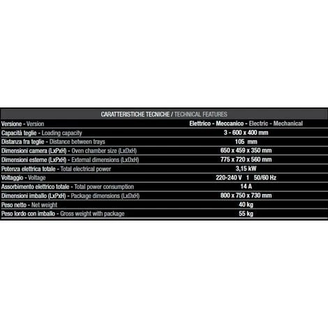 Forno Tecnodom 600 Meccanico Porta A Bandiera Destra Meccanico A Convezione, Senza Grill, 3 Teglie O Griglie 600 X 400 Mm 4 Forno Tecnodom 600 Meccanico Porta A Bandiera Destra Meccanico A Convezione, Senza Grill, 3 Teglie O Griglie 600 X 400 Mm - immagine 2