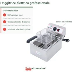 Friggitrice Elettrica Professionale Singola Vasca In Acciaio Inox Per Pub Bar Ristoranti Da Banco - 6 Litri -Piccoli Elettrodomestici Negozio 91343429 3