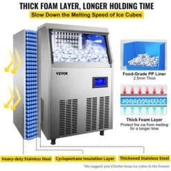 VEVOR Macchina Per Cubetti Di Ghiaccio Commerciale Produttività 70kg/24h Macchina Di Cubetti Di Ghiaccio Da Cucina Commerciale Schermo LED In Acciaio -Piccoli Elettrodomestici Negozio 92082802 5