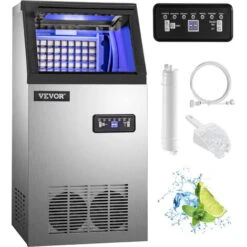 VEVOR Macchina Elettrica In Acciaio Inox ABS Del Ghiaccio 280W Commerciale, Macchina Commerciale Del Ghiaccio A Cubetto Produzione 68kg / 24Ore, Macchina Produttrice Del Ghiaccio Per Bar Ristorante
