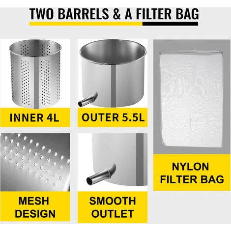 VEVOR RS-6 Premitutto Per Pomodori Melanzane, 5,5 L Pressa Per Uva Da Vino In Acciaio Inox E Ferro E Plastica, 30 X 25 X 45,5 Cm Torchio Per Melanzane Ortaggi Succhi, 5,5 Kg Premitutto Per Formaggio 5 VEVOR RS-6 Premitutto Per Pomodori Melanzane, 5,5 L Pressa Per Uva Da Vino In Acciaio Inox E Ferro E Plastica, 30 X 25 X 45,5 Cm Torchio Per Melanzane Ortaggi Succhi, 5,5 Kg Premitutto Per Formaggio - immagine 3