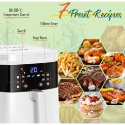 Aigostar White Cube - Friggitrice Ad Aria 7L 1900W, Friggitrice Senza Oilo 5-in-1, 7 Funzioni Preimpostate Con Schermo LED Cestello Removibile Anti Aderente, Mantenimento Calore, 20 Ricette Senza BPA -Piccoli Elettrodomestici Negozio 93438062 4
