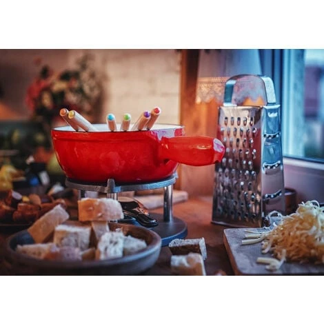 BBQ-Toro Set Per Fonduta In Ghisa Da 9 Pezzi Per 6 Persone 2 L Smaltato, Rosso 4 BBQ-Toro Set Per Fonduta In Ghisa Da 9 Pezzi Per 6 Persone 2 L Smaltato, Rosso - immagine 2