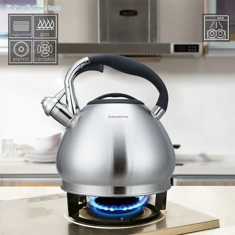 Bollitore A Fischio A Induzione In Acciaio Inossidabile, Bollitore Da 2,3 L Per Tutte Le Piastre Elettriche, Bollitore A Fischio Con Manico Resistente Al Calore E Antiscivolo, Bollitore Per Tè E Caffè 4 Bollitore A Fischio A Induzione In Acciaio Inossidabile, Bollitore Da 2,3 L Per Tutte Le Piastre Elettriche, Bollitore A Fischio Con Manico Resistente Al Calore E Antiscivolo, Bollitore Per Tè E Caffè - immagine 2