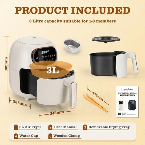 Taylor Swoden Ava - Friggitrice Ad Aria Senza Olio, Friggitrice Ad Aria Tecnologica Compatta 3L, 1300W, 8 Menu Preimpostati, Display LED, Cestello Con Rivestimento Antiaderente, Bianco Sporco 5 Taylor Swoden Ava - Friggitrice Ad Aria Senza Olio, Friggitrice Ad Aria Tecnologica Compatta 3L, 1300W, 8 Menu Preimpostati, Display LED, Cestello Con Rivestimento Antiaderente, Bianco Sporco - immagine 3