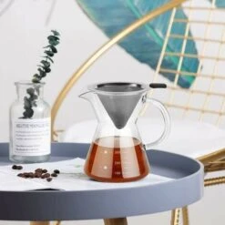 Caffettiera Pour Over Con Filtro In Acciaio Inossidabile, Caraffa In Vetro Borosilicato Con Manico, Non Sono Necessari Filtri Di Carta (400 Ml) -Piccoli Elettrodomestici Negozio 99783565 3