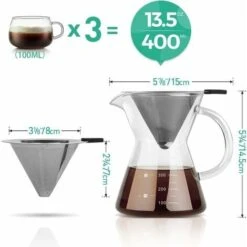 Caffettiera Pour Over Con Filtro In Acciaio Inossidabile, Caraffa In Vetro Borosilicato Con Manico, Non Sono Necessari Filtri Di Carta (400 Ml) -Piccoli Elettrodomestici Negozio 99783565 4