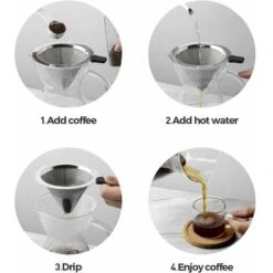 Caffettiera Pour Over Con Filtro In Acciaio Inossidabile, Caraffa In Vetro Borosilicato Con Manico, Non Sono Necessari Filtri Di Carta (400 Ml) -Piccoli Elettrodomestici Negozio 99783565 5