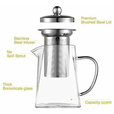 Teiera Quadrata In Vetro Con Infusore, Teiera In Borosilicato Da 500 Ml Con Filtro, Teiere Trasparenti A Foglie Sfuse Per Tè Sfuso 7 Teiera Quadrata In Vetro Con Infusore, Teiera In Borosilicato Da 500 Ml Con Filtro, Teiere Trasparenti A Foglie Sfuse Per Tè Sfuso - immagine 5